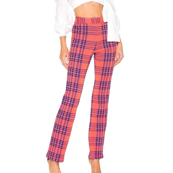 Cynthia Rowley Lincoln Orange Blue Knit Plaid Pants Womens Size 6 - Picture 1 of 14